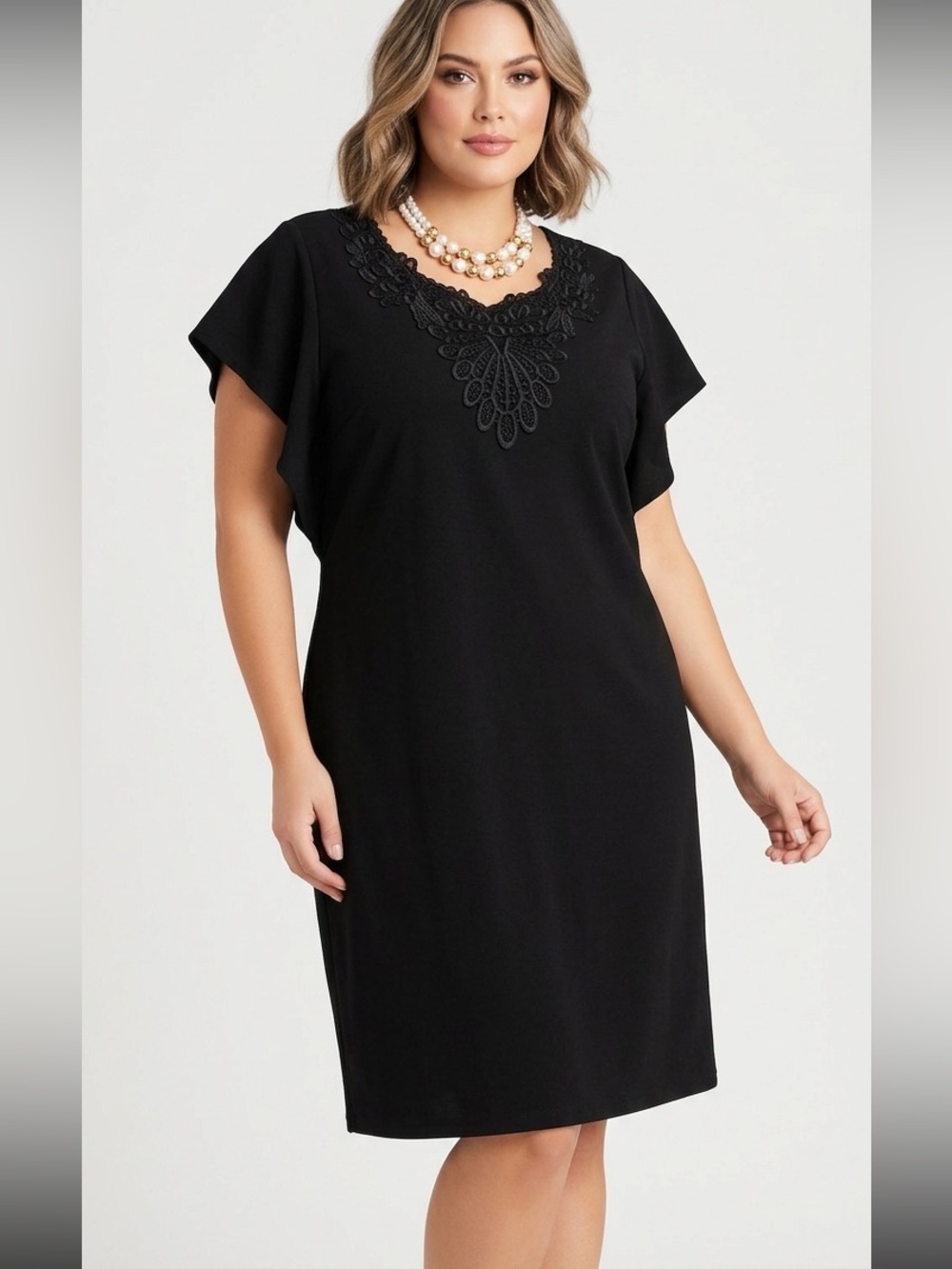 SIGNATURE COLLECTION Black Cap Sleeve Midi Dress Size 2X